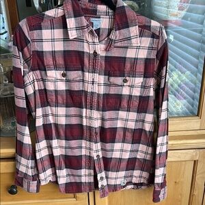 Red and Pink Plaid Button-Up Shirt